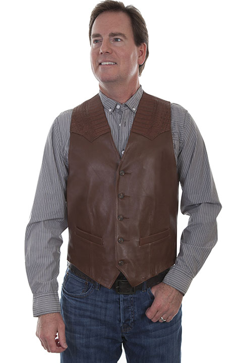 (image for) Leather vest with caiman inlays